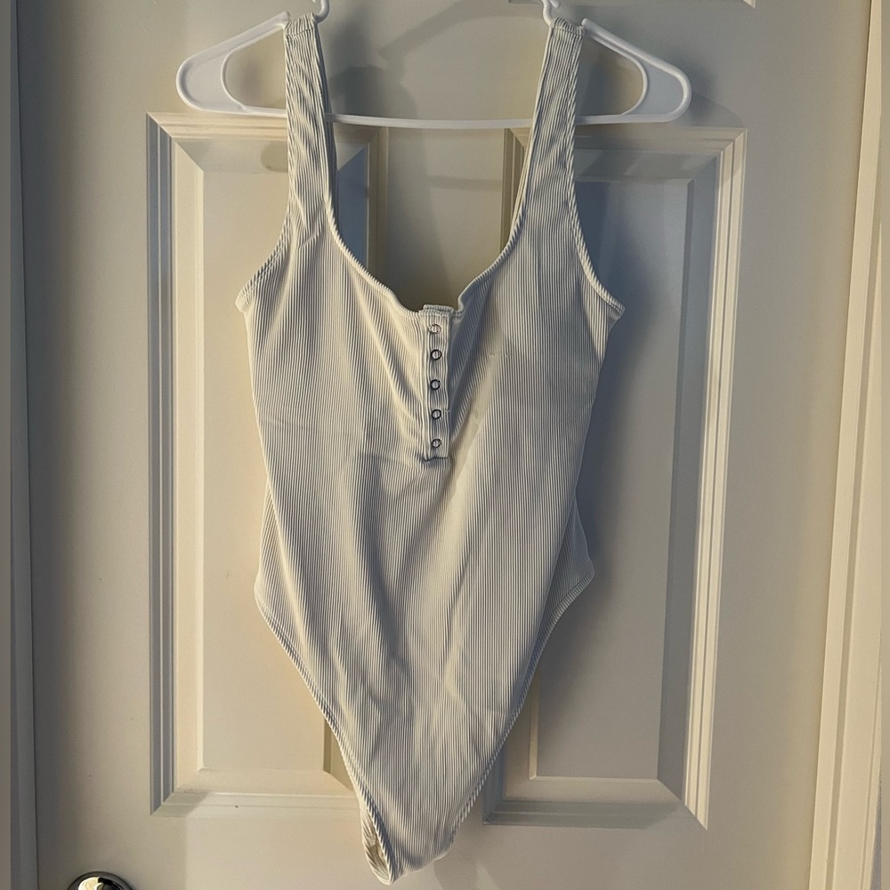 Aerie White Bodysuit with Scoop Neckline